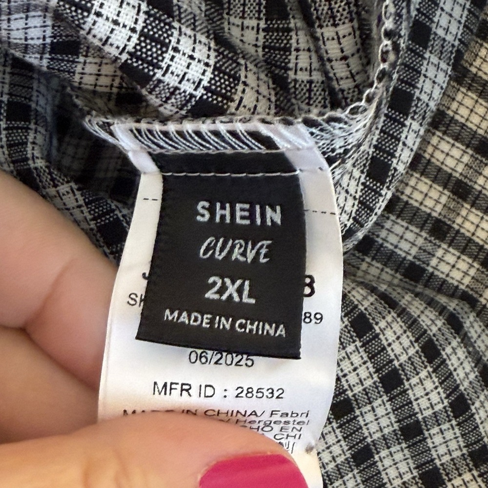 Women's Black White Gingham Check Cropped Top 2XL Milkmaid Peasant Puff Sleeve - Picture 5 of 11